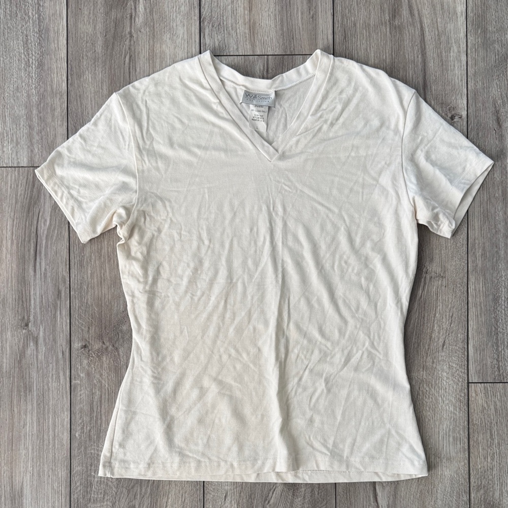 Willi Smith Cream V-Neck Short Sleeve Tee